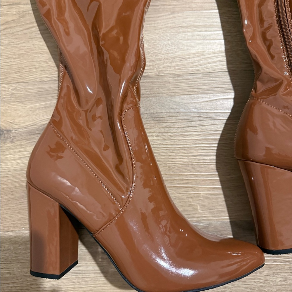 Wild Pair Brown Patent Over the Knee Boots - Picture 2 of 5
